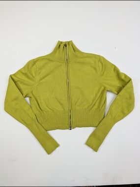 Urban Outfitters Lime Green Zip-Front Cropped Turtleneck Sweater